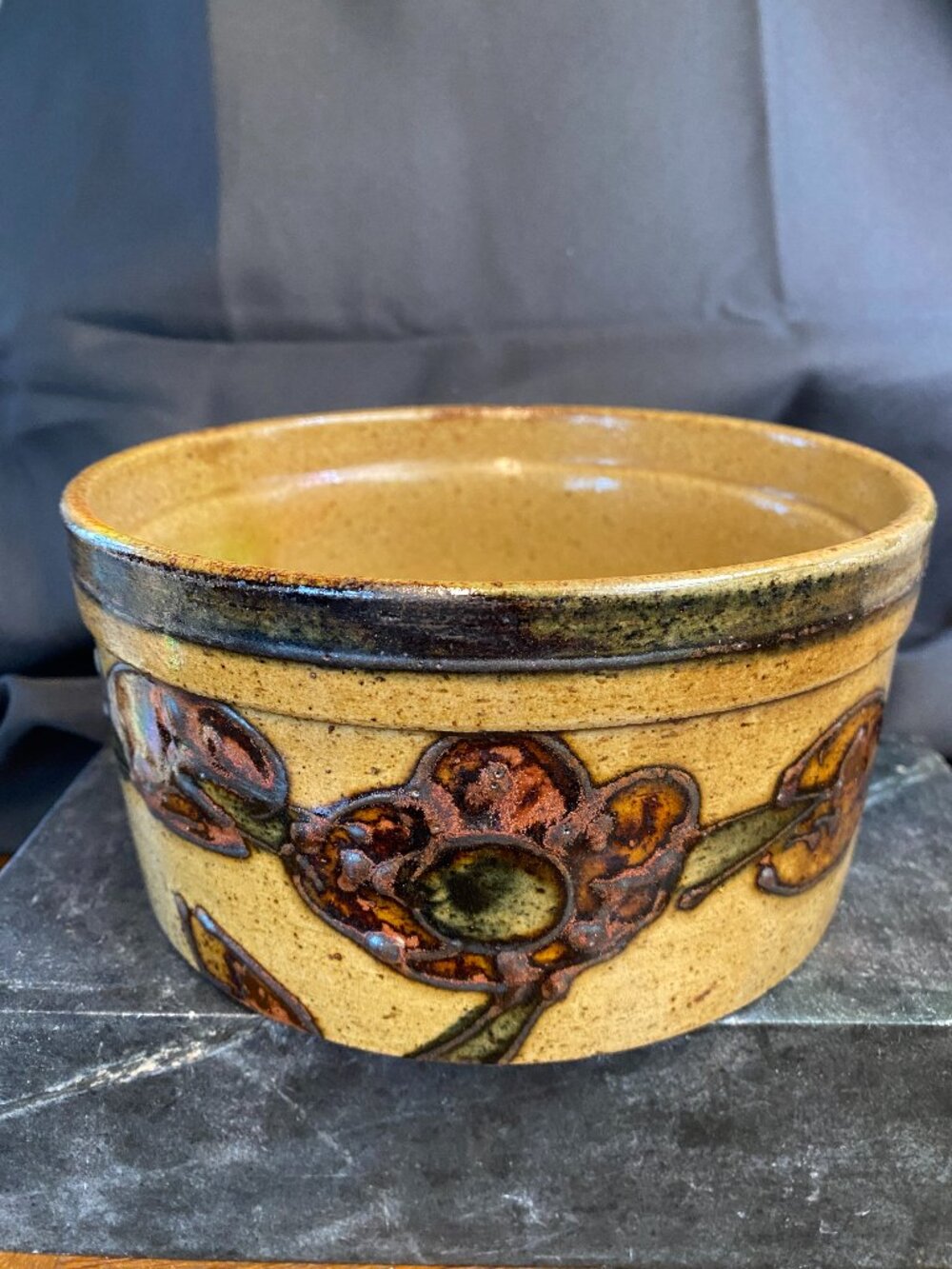 Vintage Studio Art Pottery Floral Ceramic Bowl Vessel Arts & Crafts Style